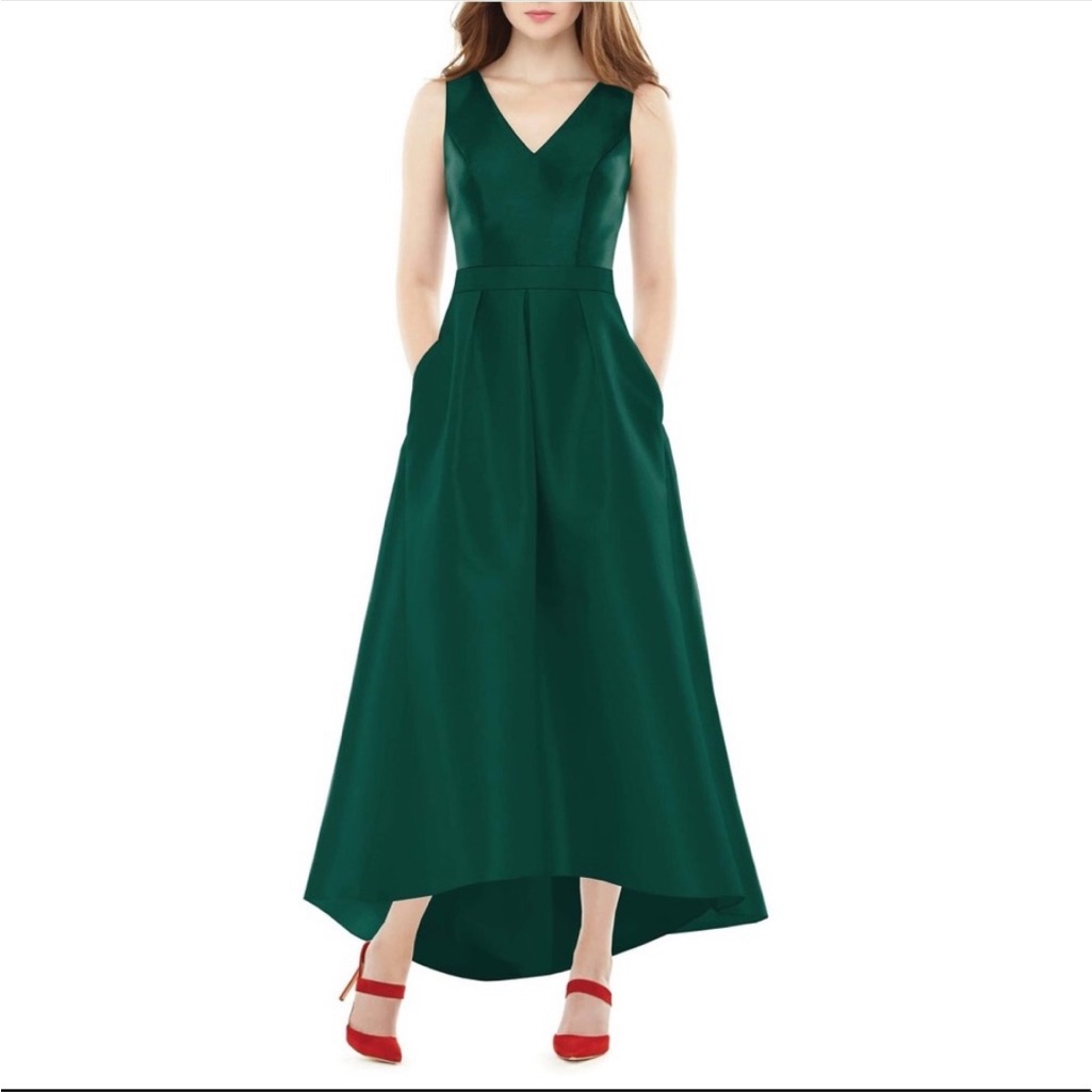 Nwt Alfred Sung High/Low Sateen Twill Gown Dress Green Size 8